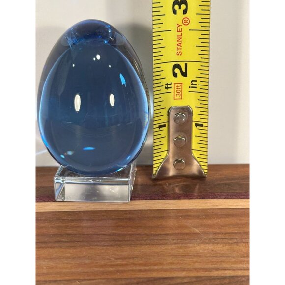 Baccarat Solid Blue Crystal Egg on Pedestal. - Picture 10 of 11